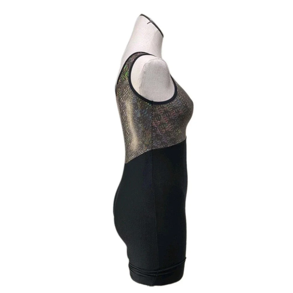 GK Elite VTG 1992 Holographic Gold Cotton Biketard Unitard Dance Size AS Adult S